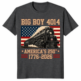 Big Boy 4014 Train US Flag shirt in dark heather grey locomotive tee