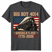 Big Boy 4014 Train US Flag shirt in dark heather grey locomotive tee