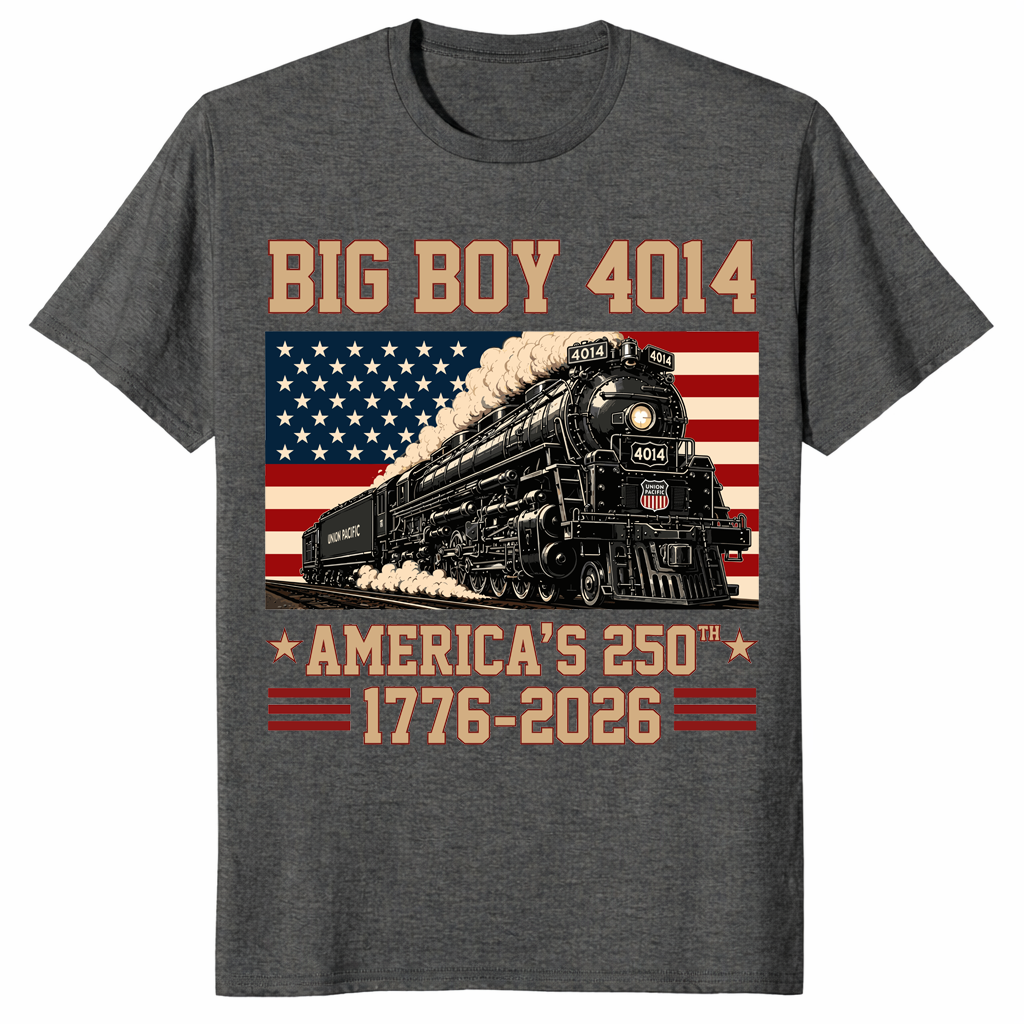 Big Boy 4014 Train US Flag shirt in dark heather train fan patriotic tee