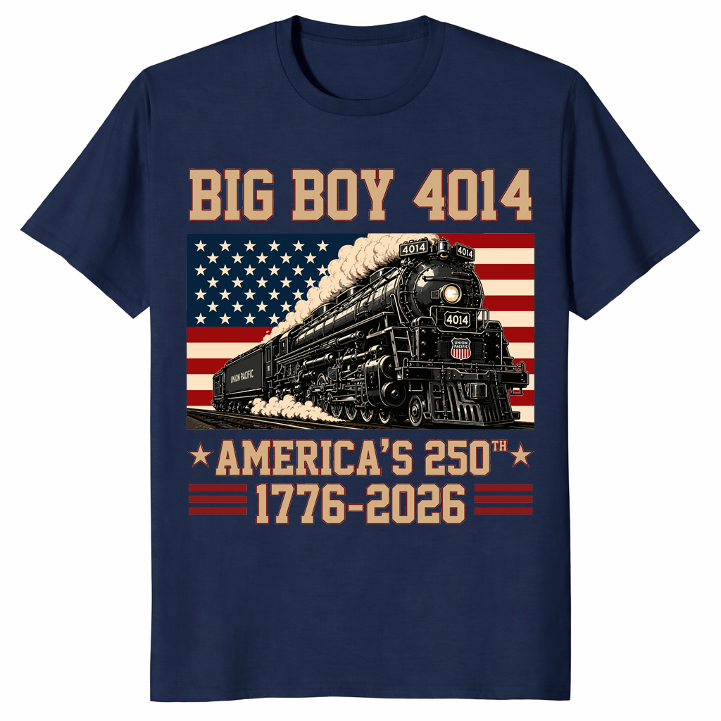 Big Boy 4014 Train US Flag shirt in navy patriotic locomotive design