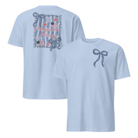American Honey coquette 4th of July shirt mockup in light blue with patriotic graphic