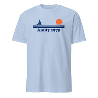 Light blue Amity 1975 movie parody t-shirt by Cuccico