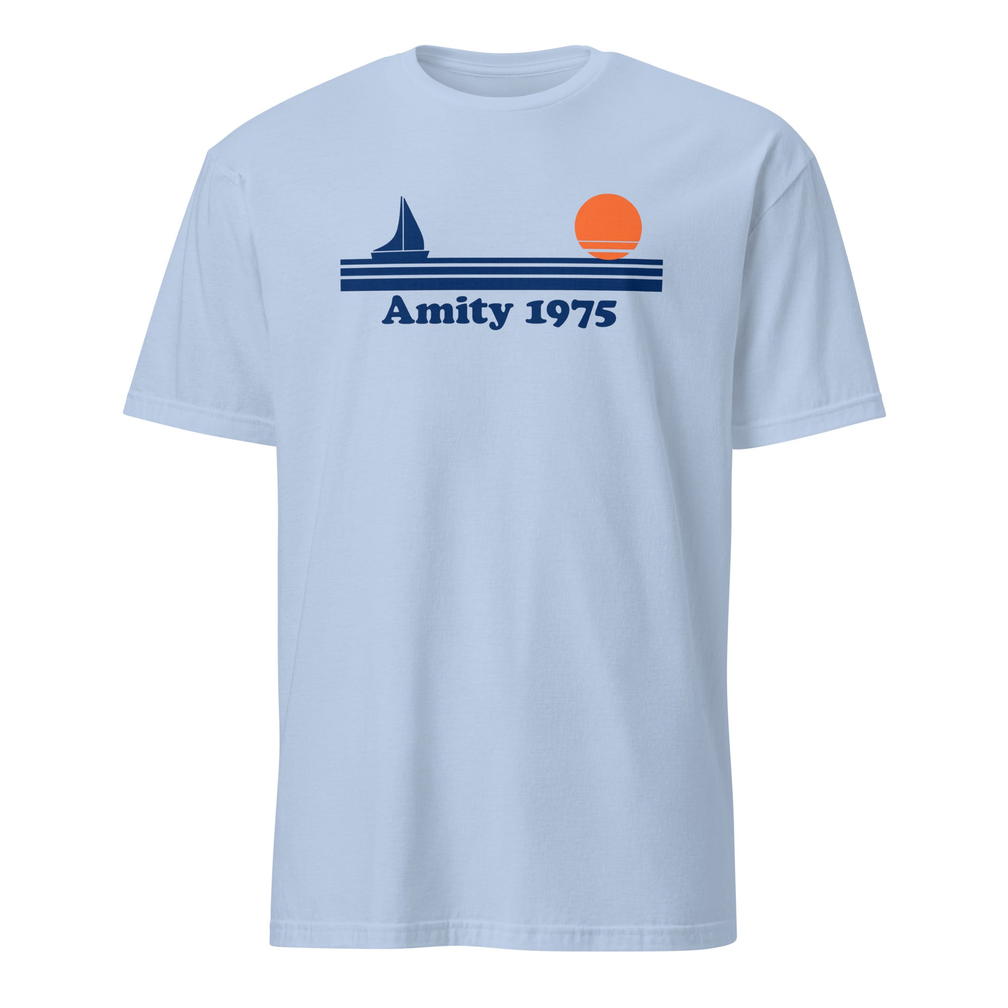 Light blue Amity 1975 movie parody t-shirt by Cuccico