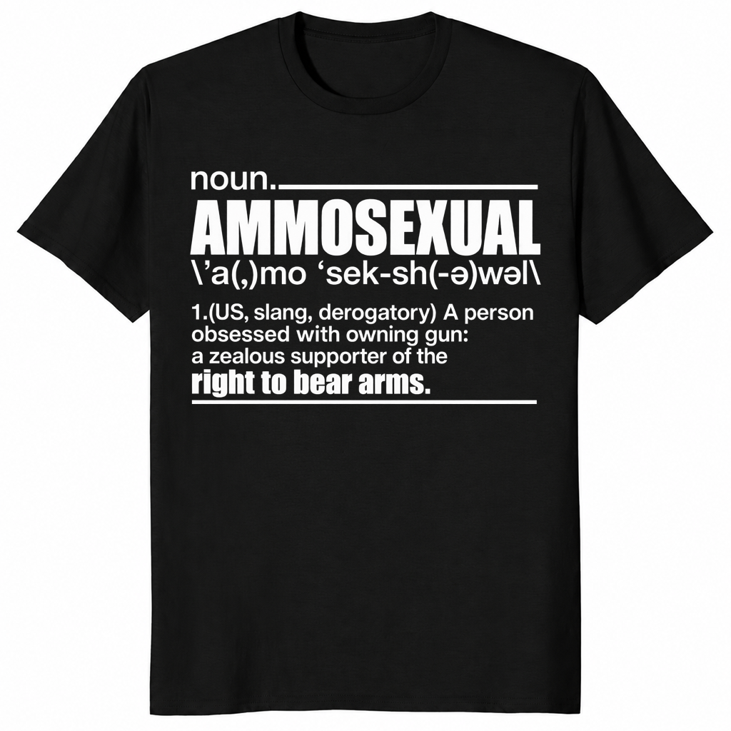 Ammosexual definition shirt with dictionary-style gun humor graphic, black