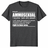 Ammosexual definition shirt with dictionary-style gun humor graphic, dark heather grey