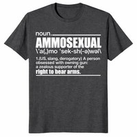 Ammosexual definition shirt with dictionary-style gun humor graphic, dark heather grey