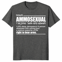 Ammosexual definition shirt with dictionary-style gun humor graphic, dark heather