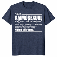 Ammosexual definition shirt with dictionary-style gun humor graphic, heather navy