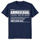 Ammosexual definition shirt with dictionary-style gun humor graphic, navy