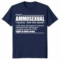 Ammosexual definition shirt with dictionary-style gun humor graphic, navy