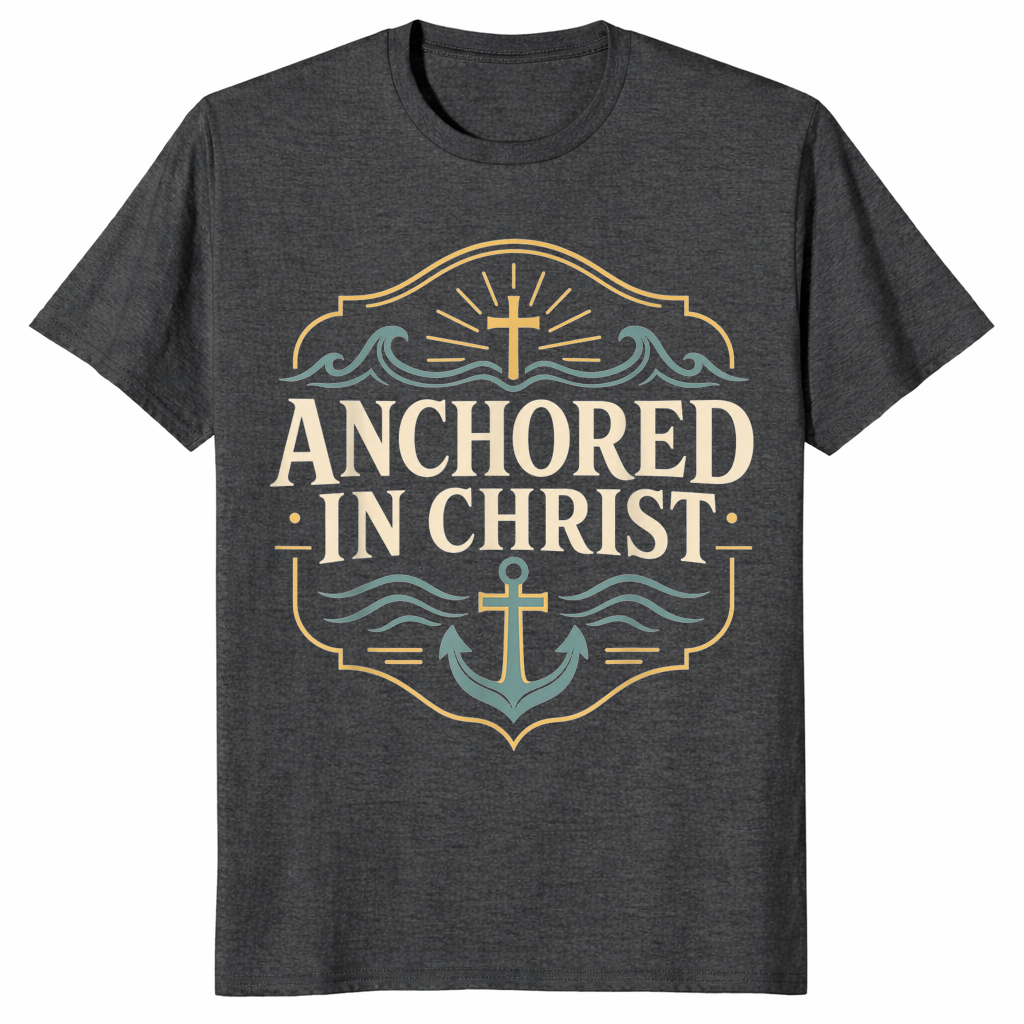Anchored in Christ shirt in dark heather grey