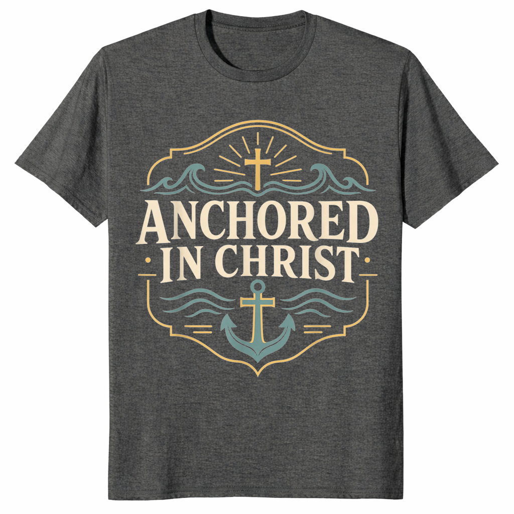 Anchored in Christ shirt in dark heather