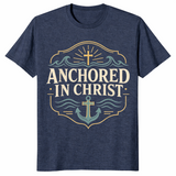 Anchored in Christ shirt in heather navy