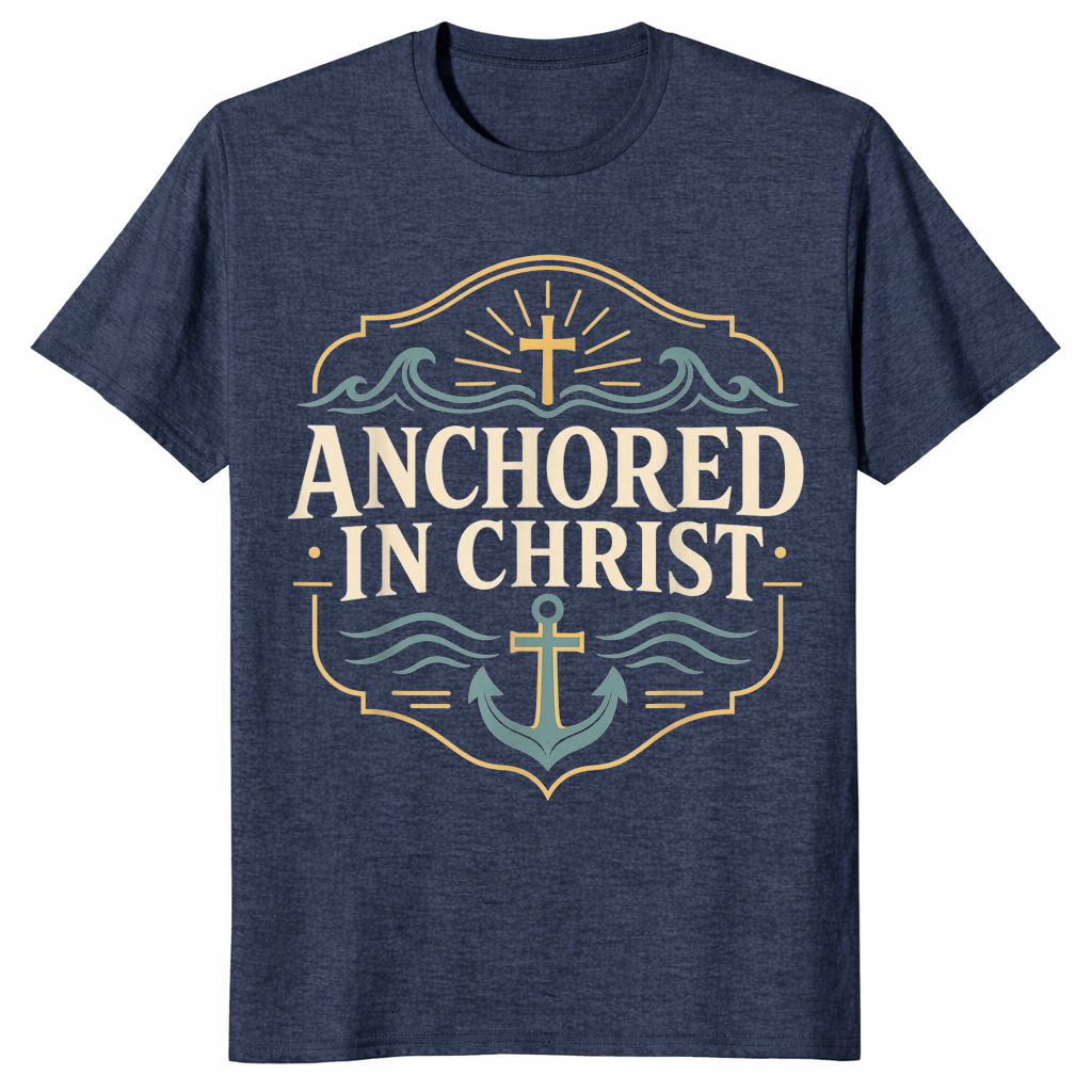 Anchored in Christ shirt in heather navy