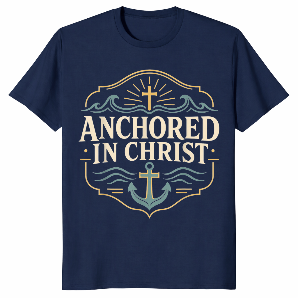 Anchored in Christ shirt in navy