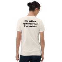 Apple Cider Pun wordplay t-shirt in natural back view