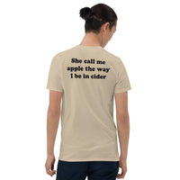 Apple Cider Pun wordplay t-shirt in sand back view