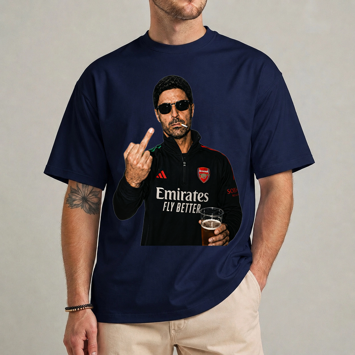 Arteta middle finger shirt navy – Arsenal Premier League tee