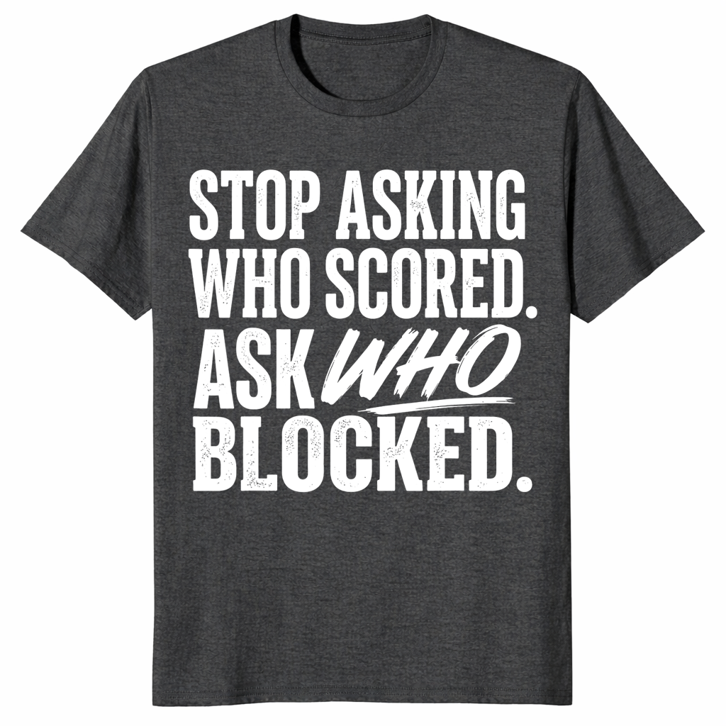 Ask who blocked shirt in dark heather grey