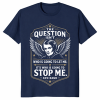 The Question Isn't Who Is Going To Let Me Shirt with bold Ayn Rand quote art