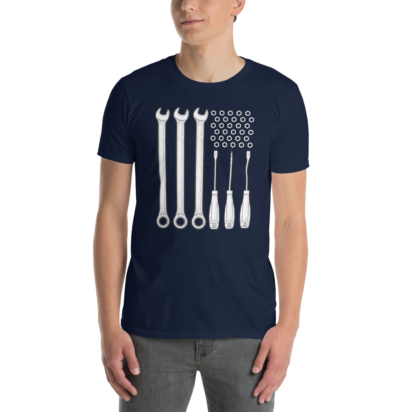 Patriotic Mechanic T-Shirt - USA Flag Wrench Design - Cuccico Design