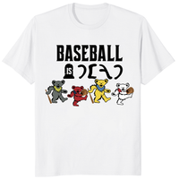 Baseball Is Dead Bear T Shirt with colorful baseball bear graphic on white tee