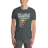 Unisex Funny Badminton T-Shirt - Why I Lose - Cuccico Design