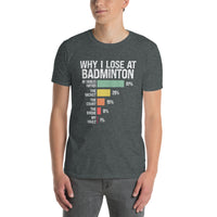 Unisex Funny Badminton T-Shirt - Why I Lose - Cuccico Design