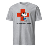 Be Cool Give Blood Snoopy Shirt in sport grey color by Cuccico, Snoopy Joe Cool Red Cross Tee Peanuts Blood Donation T-Shirt