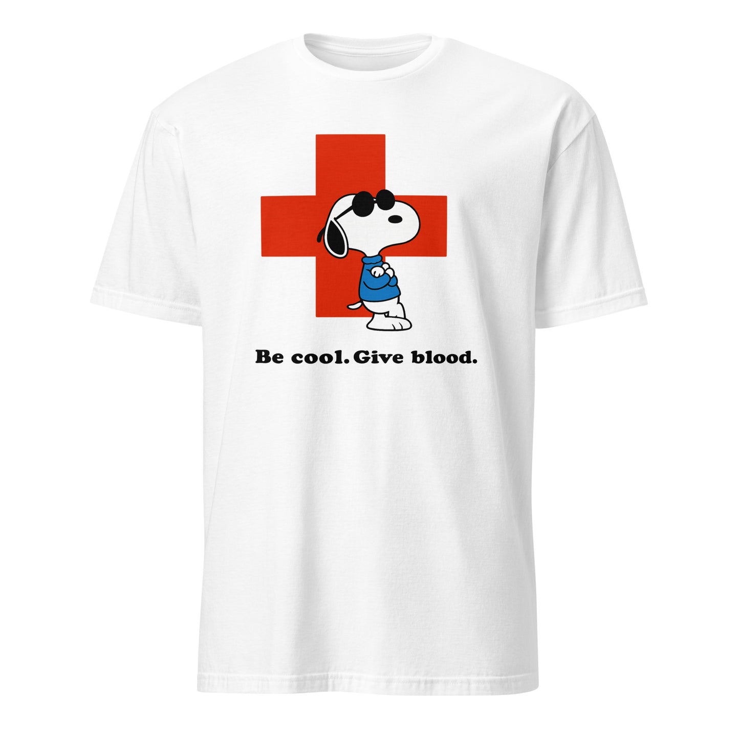 Be Cool Give Blood Snoopy Shirt in white color by Cuccico, Snoopy Joe Cool Red Cross Tee Peanuts Blood Donation T-Shirt