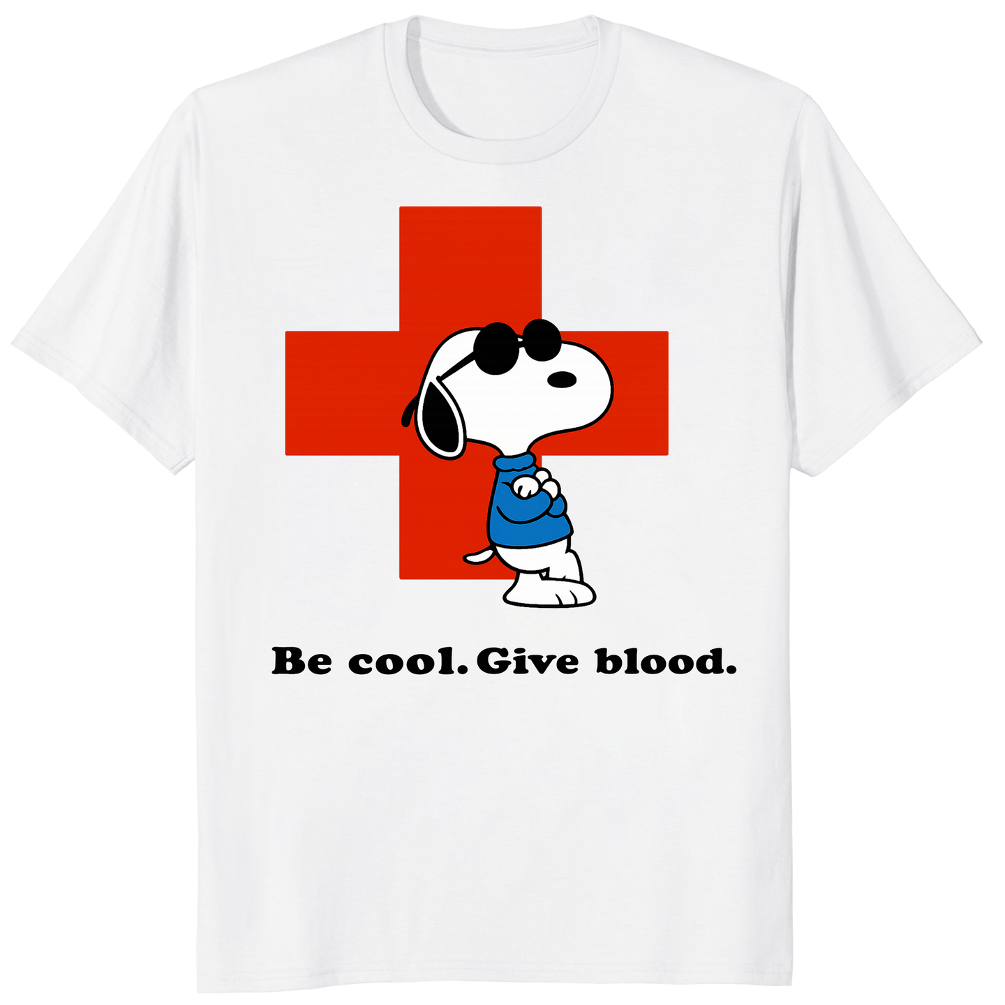 Be Cool Give Blood Snoopy Shirt in white color by Cuccico, Snoopy Joe Cool Red Cross Tee Peanuts Blood Donation T-Shirt