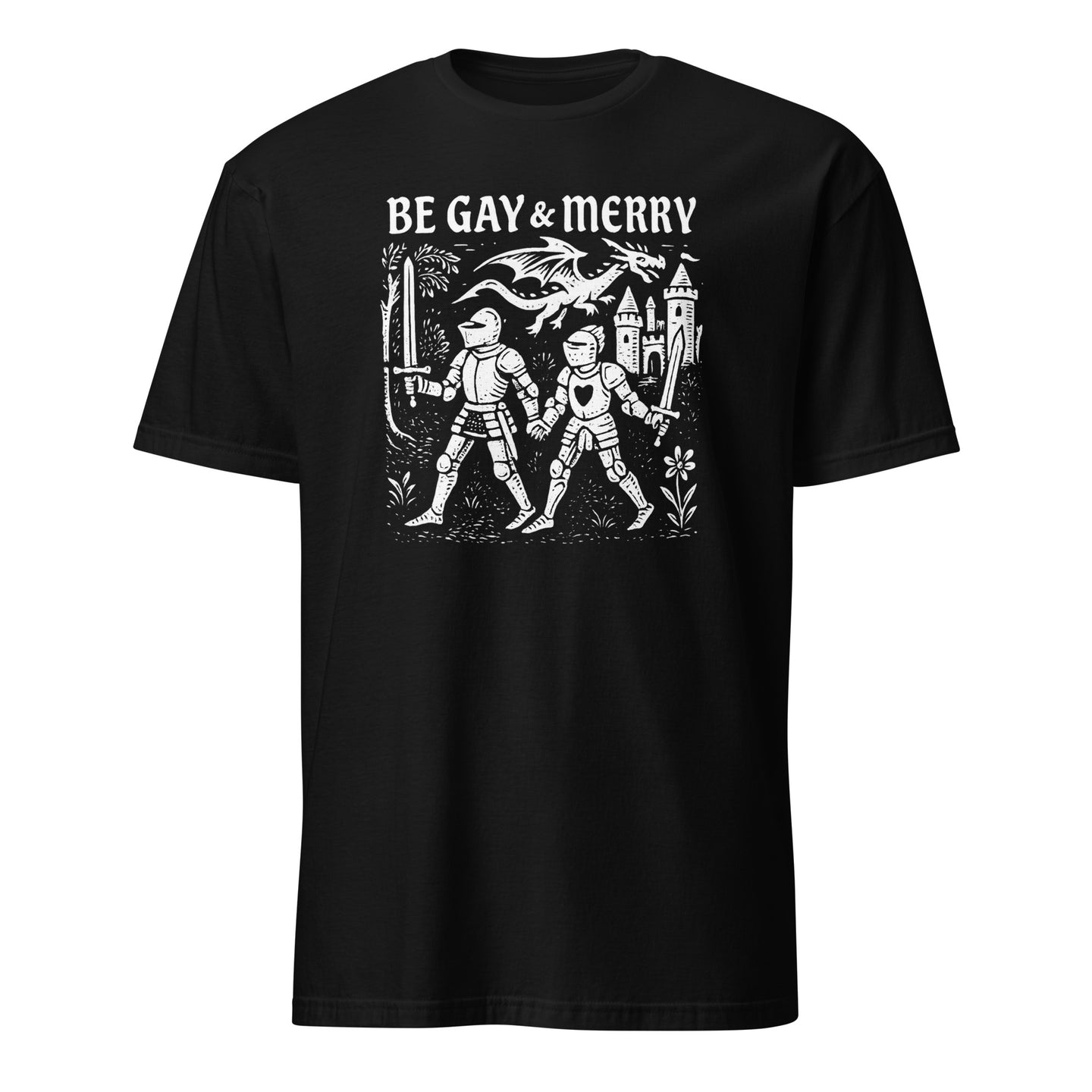 Be Gay & Merry Medieval Fantasy LGBTQ Tee in Black by Cuccico