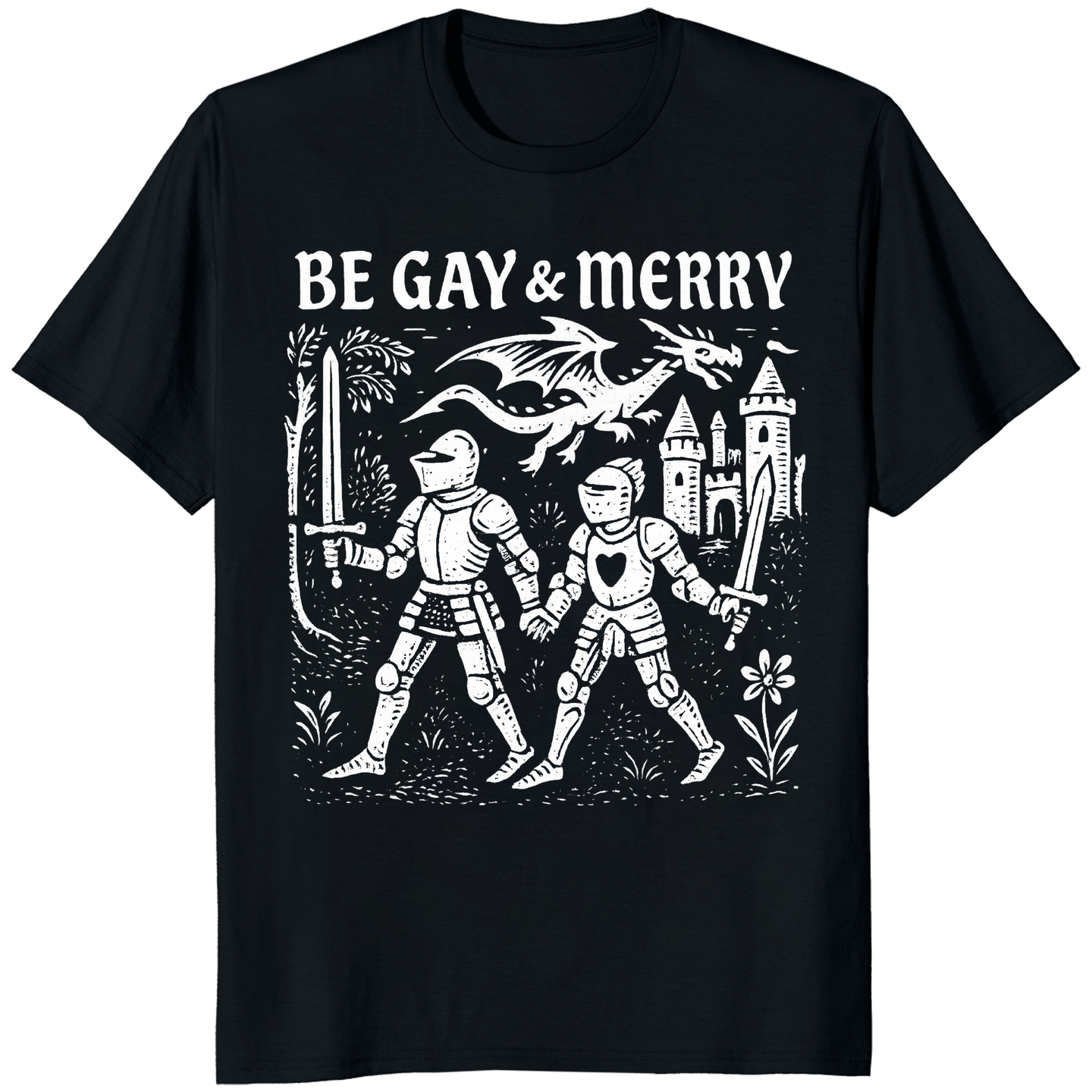 Be Gay & Merry Medieval Fantasy LGBTQ Tee in Black by Cuccico
