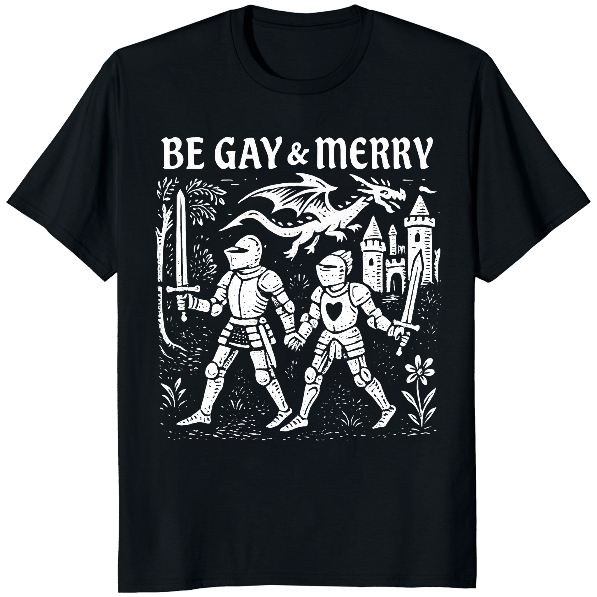 Be Gay & Merry Medieval Fantasy LGBTQ Tee in Black by Cuccico