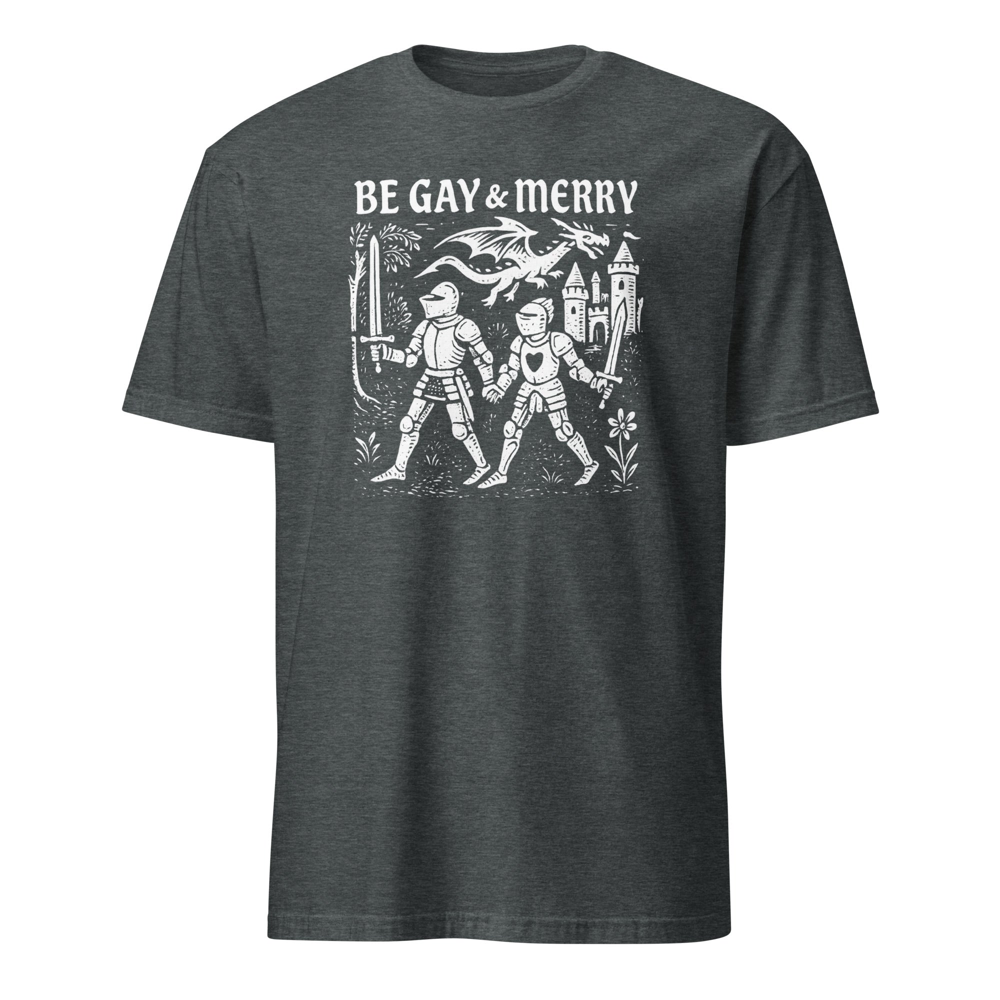 Be Gay & Merry Medieval Fantasy LGBTQ Tee in Dark Heather by Cuccico