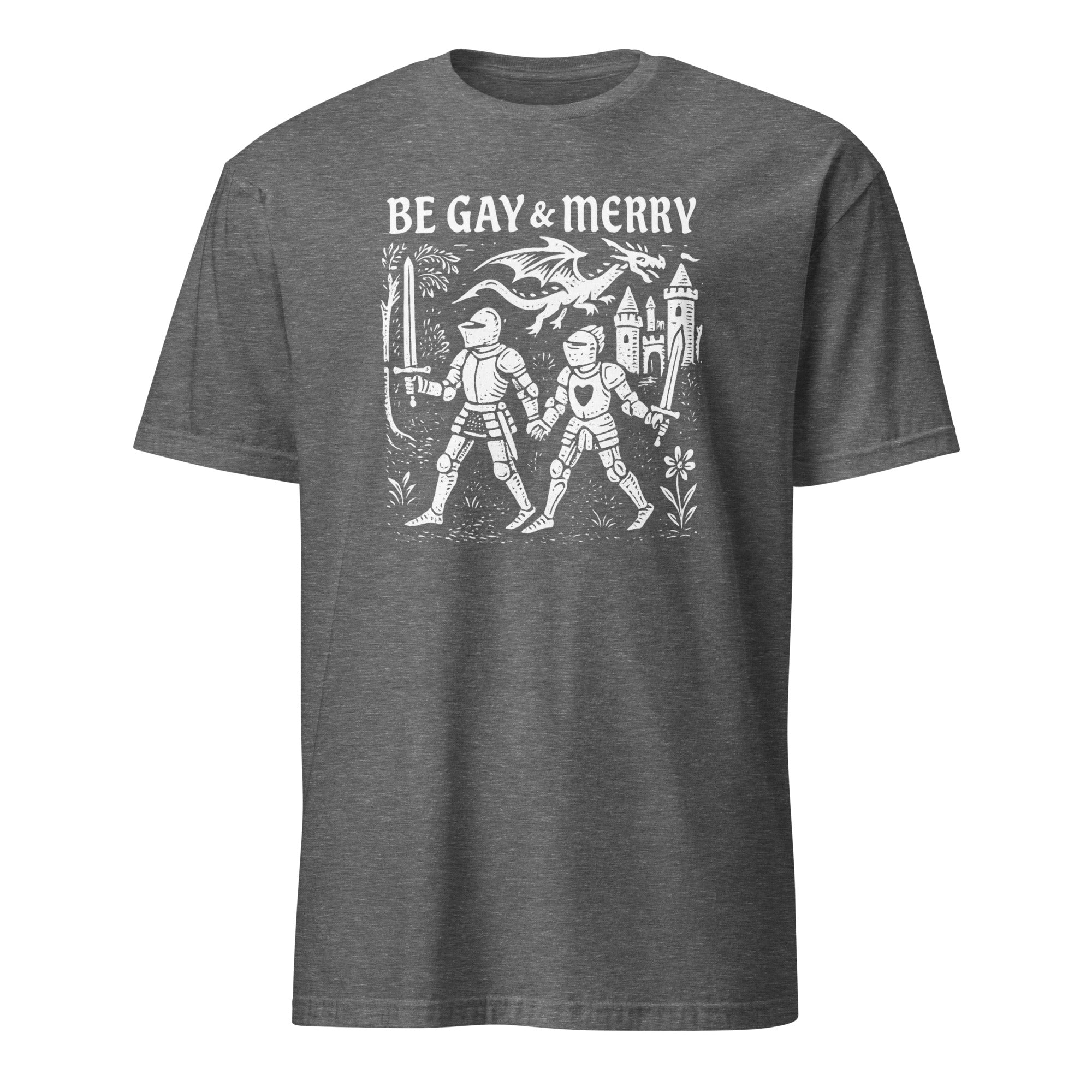 Be Gay & Merry Medieval Fantasy LGBTQ Tee in Graphite Heather by Cuccico