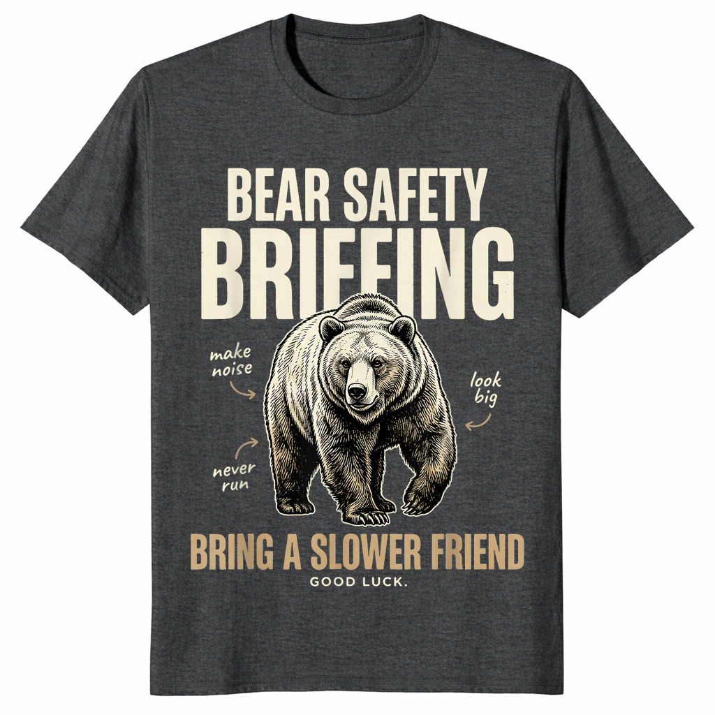 Bear safety briefing shirt in dark heather grey