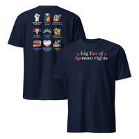 Back of Big Fan Of Human Rights Shirt with social justice icons and equality messages