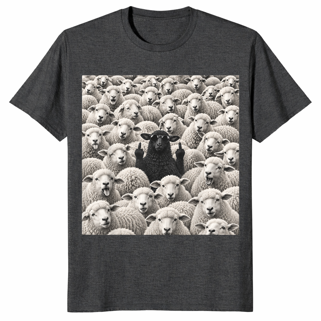 Black sheep middle finger shirt in dark heather grey