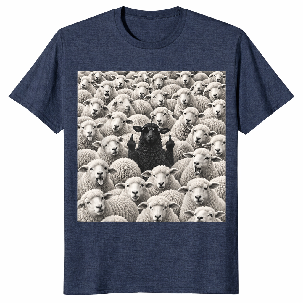Black sheep middle finger shirt in heather navy