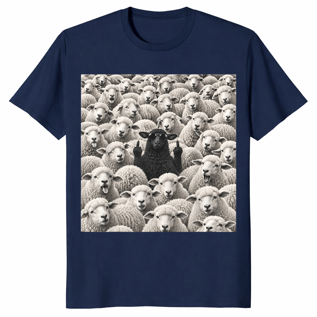 Black sheep middle finger shirt in navy