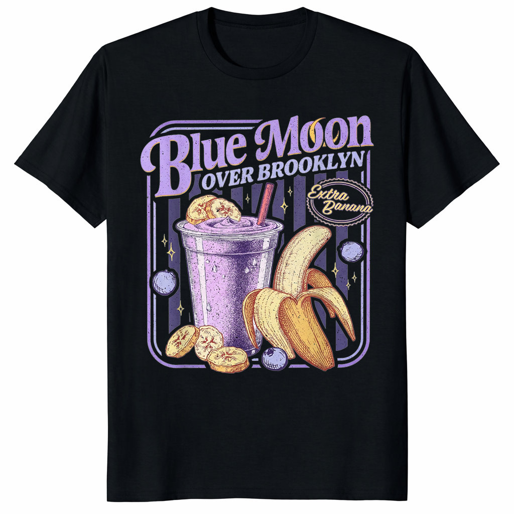 Blue Moon Over Brooklyn Extra Banana graphic tee – retro aesthetic foodie apparel