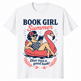 Book Girl Summer Shirt: Retro Bookworm Beach Vacation Reading Tee | Cuccico