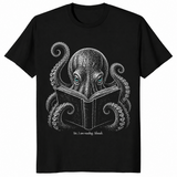 Book lover reader shirt in black with shushing octopus design