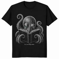 Book lover reader shirt in black with shushing octopus design