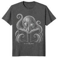 Book lover reader shirt in dark heather with shushing octopus design