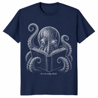 Book lover reader shirt in navy with shushing octopus design