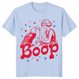 Boop Eagle Vintage Girl Patriotic Graphic Tee in Light Blue