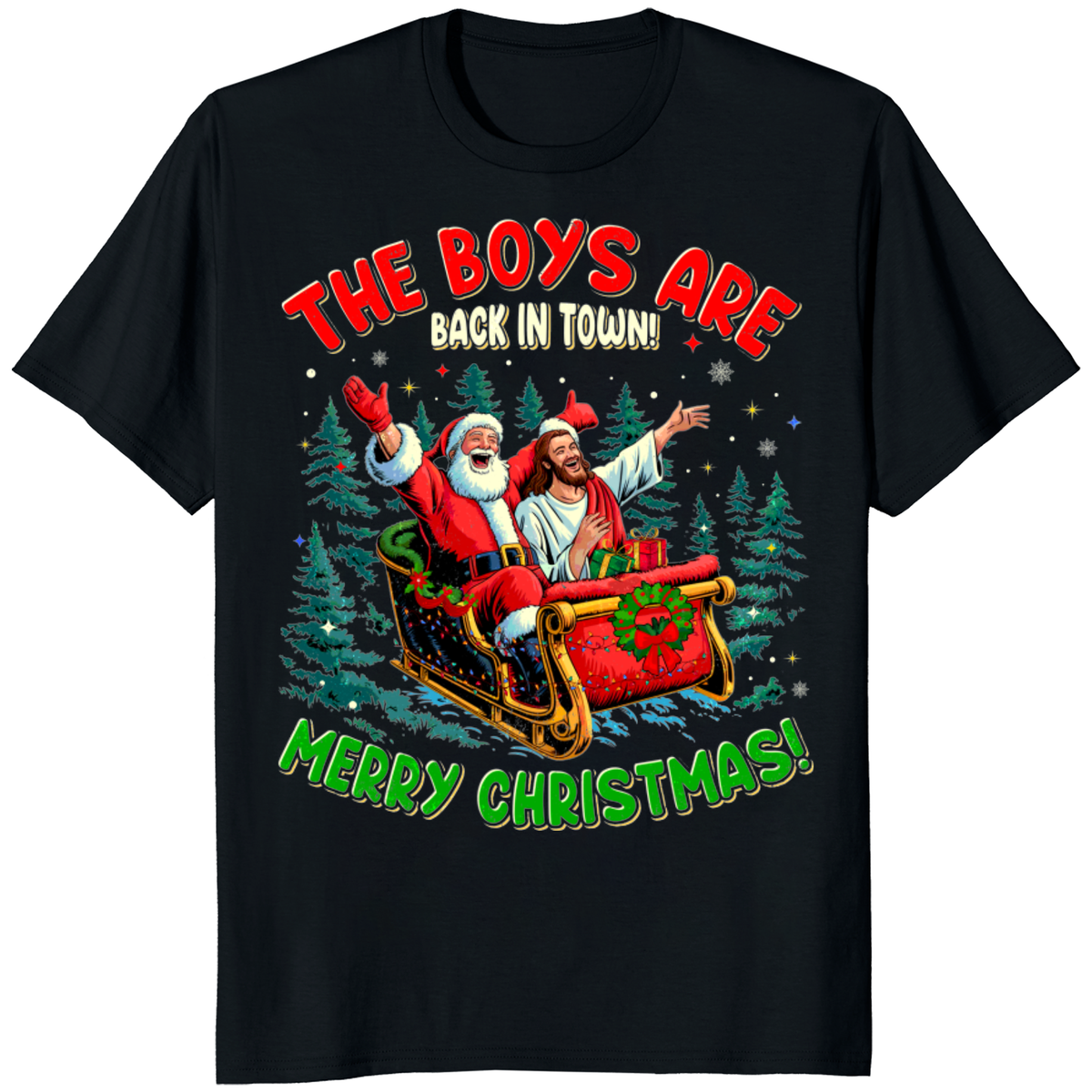 Santa Jesus Christmas Shirt – Boys Are Back In Town Funny Christmas Tee | Cuccico | Cuccico