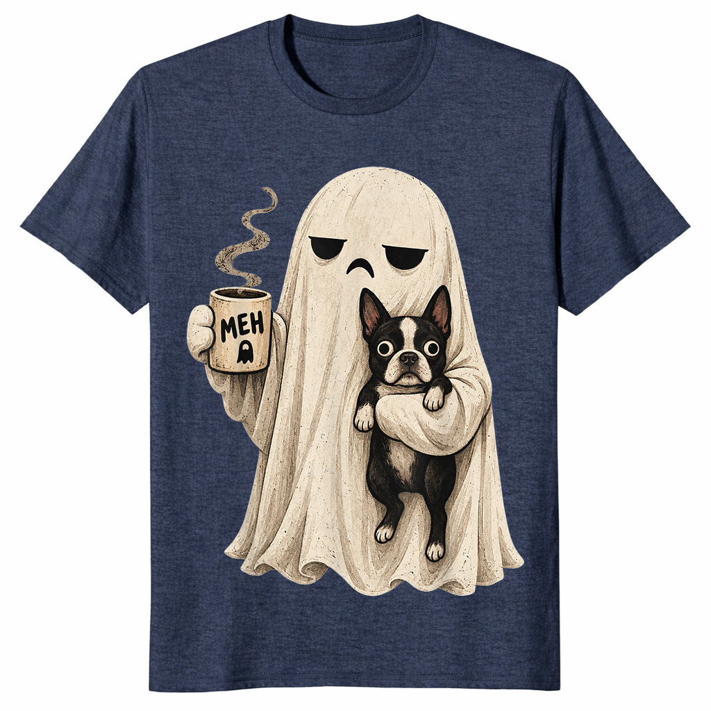 Boston Terrier Halloween shirt in heather navy